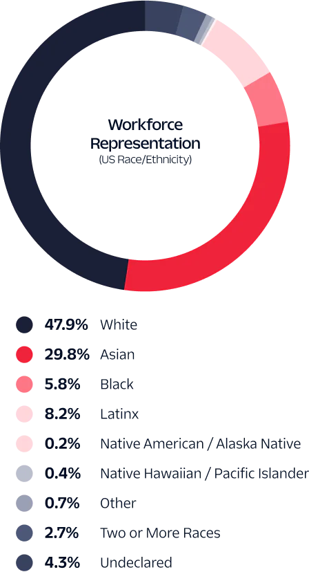 Workforce Representation (US Race/Ethnicity) data represented in a pie chart